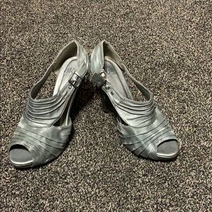 Gray semi booties. Look good with skinny jeans.